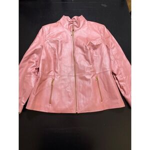 Terry Lewis Classic Luxuries Pink Leather Jacket Womens 2X Mock Neck Full Zip